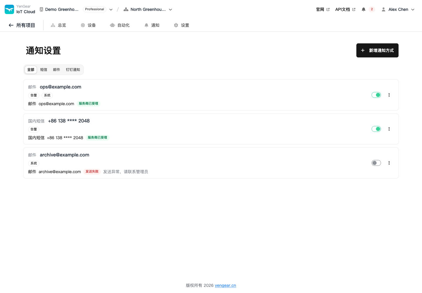 项目通知设置